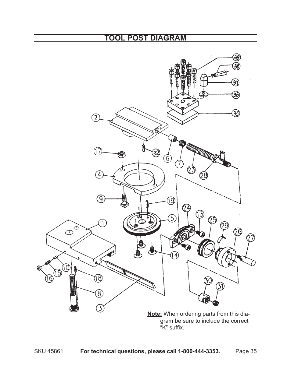 Tool post diagram | Harbor Freight Tools 45861 User Manual | Page 35 / 41