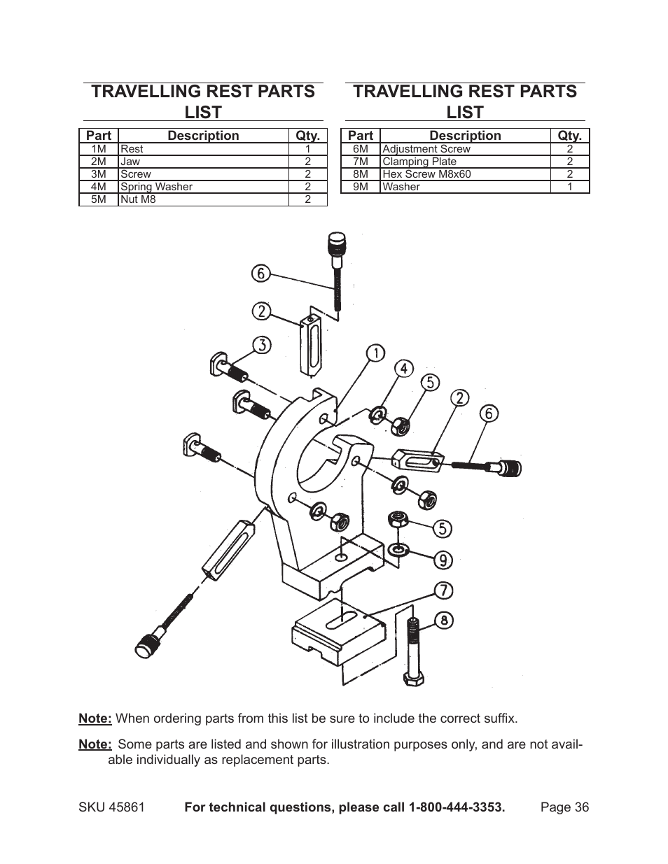 Travelling rest parts list | Harbor Freight Tools 45861 User Manual | Page 36 / 41