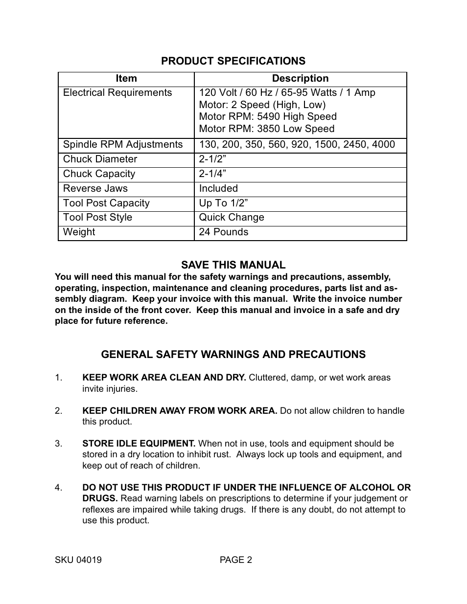 Harbor Freight Tools MINI BENCH 4019 User Manual | Page 2 / 14