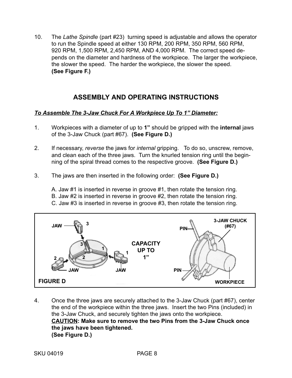 Assembly and operating instructions | Harbor Freight Tools MINI BENCH 4019 User Manual | Page 8 / 14
