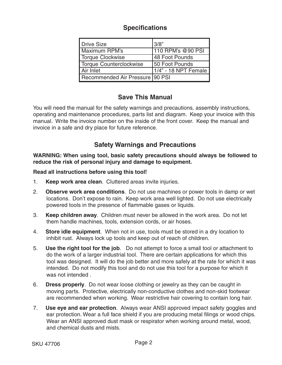 Harbor Freight Tools 47706 User Manual | Page 2 / 7