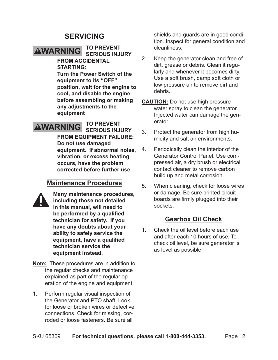 Servicing | Harbor Freight Tools 65309 User Manual | Page 12 / 19