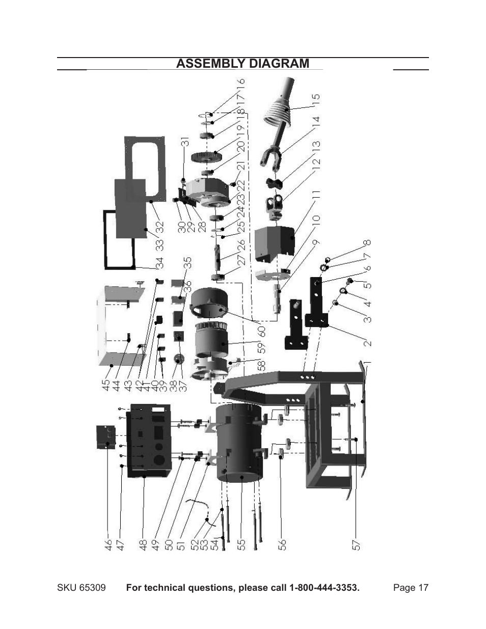 Assembly diagram | Harbor Freight Tools 65309 User Manual | Page 17 / 19