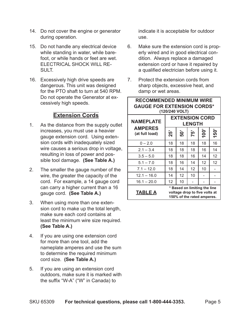 Extension cords | Harbor Freight Tools 65309 User Manual | Page 5 / 19
