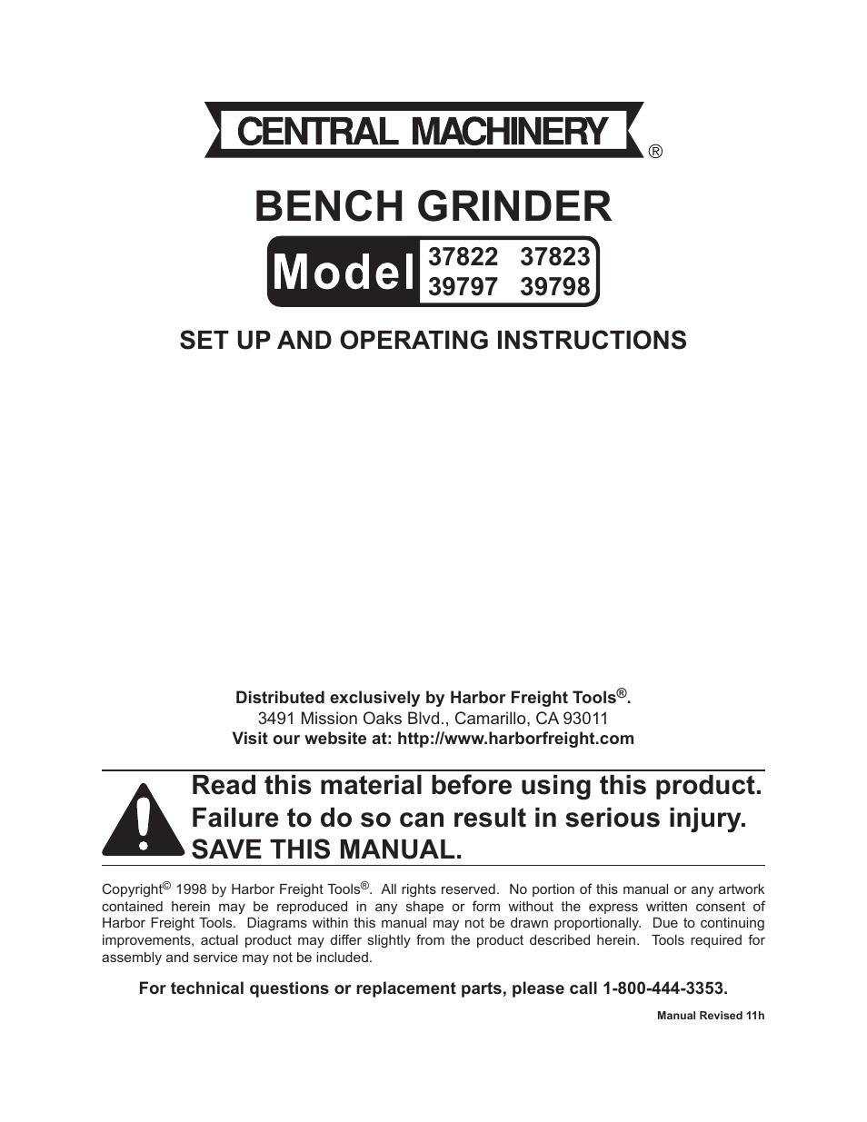 Harbor Freight Tools 37822 User Manual | 16 pages