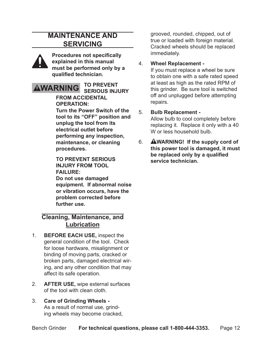 Maintenance and servicing | Harbor Freight Tools 37822 User Manual | Page 12 / 16