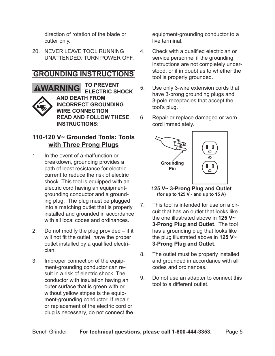 Grounding instructions | Harbor Freight Tools 37822 User Manual | Page 5 / 16