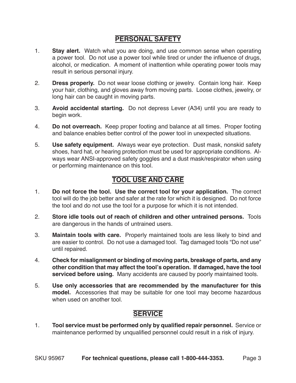 Harbor Freight Tools FLAT BOTTOM JACK 95967 User Manual | Page 3 / 9