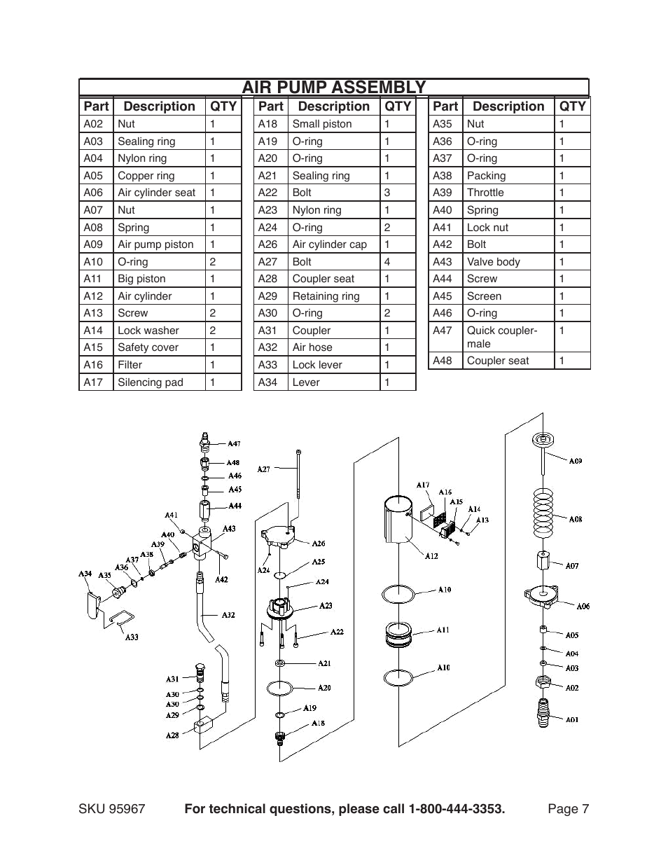 Air pump assembly | Harbor Freight Tools FLAT BOTTOM JACK 95967 User Manual | Page 7 / 9