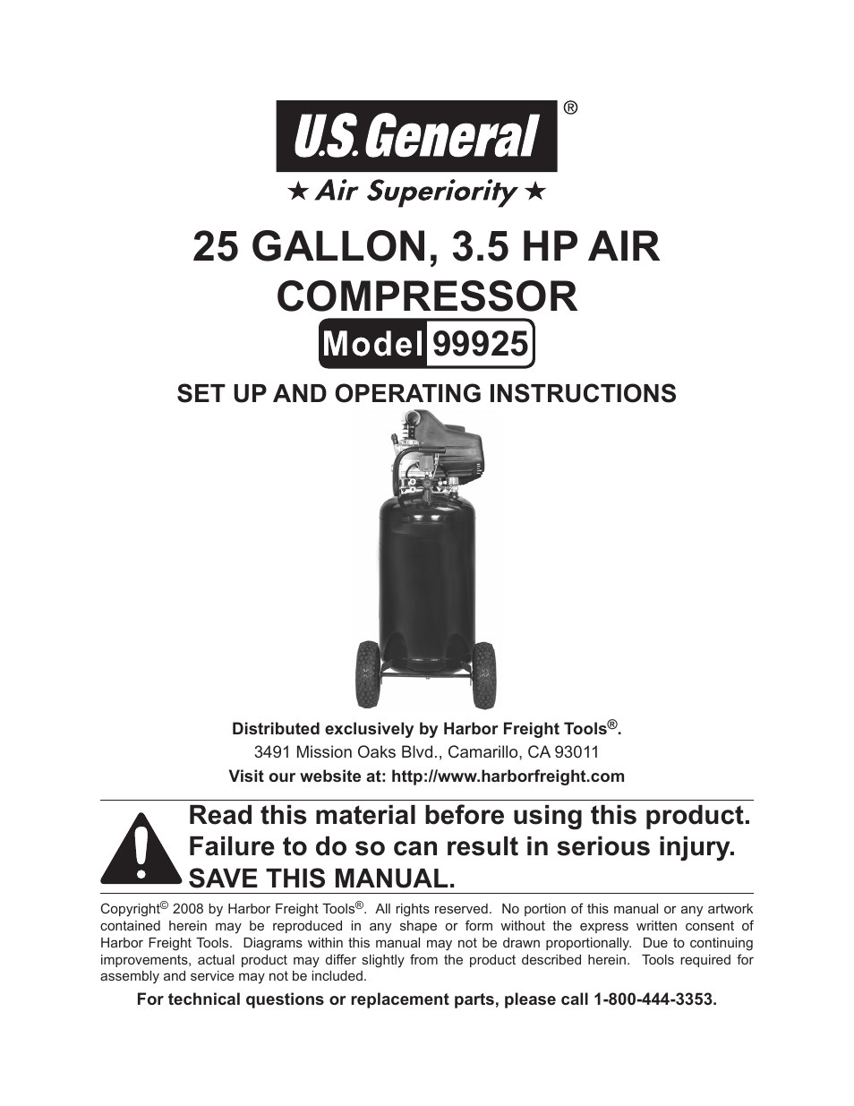 Harbor Freight Tools 99925 User Manual | 14 pages
