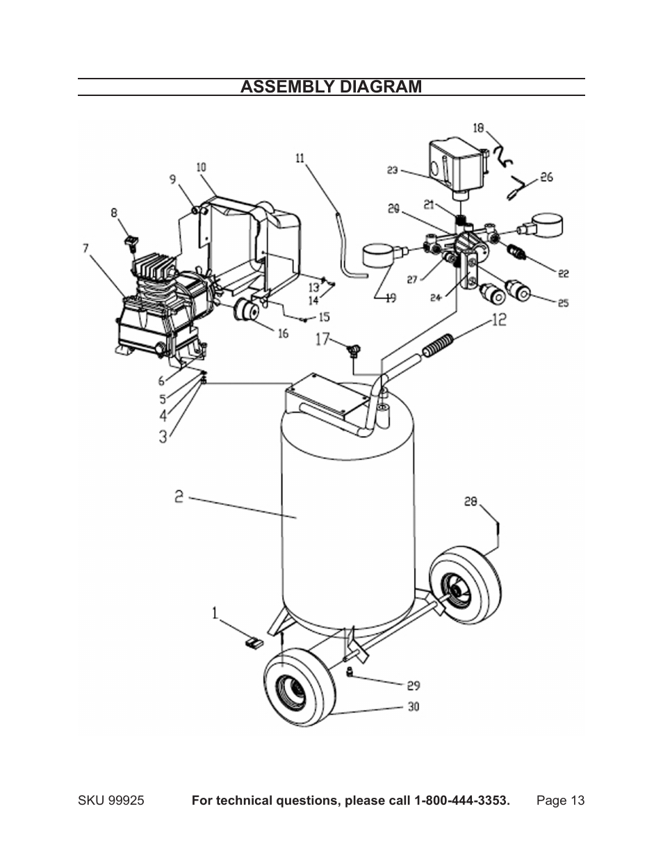 Assembly diagram | Harbor Freight Tools 99925 User Manual | Page 13 / 14