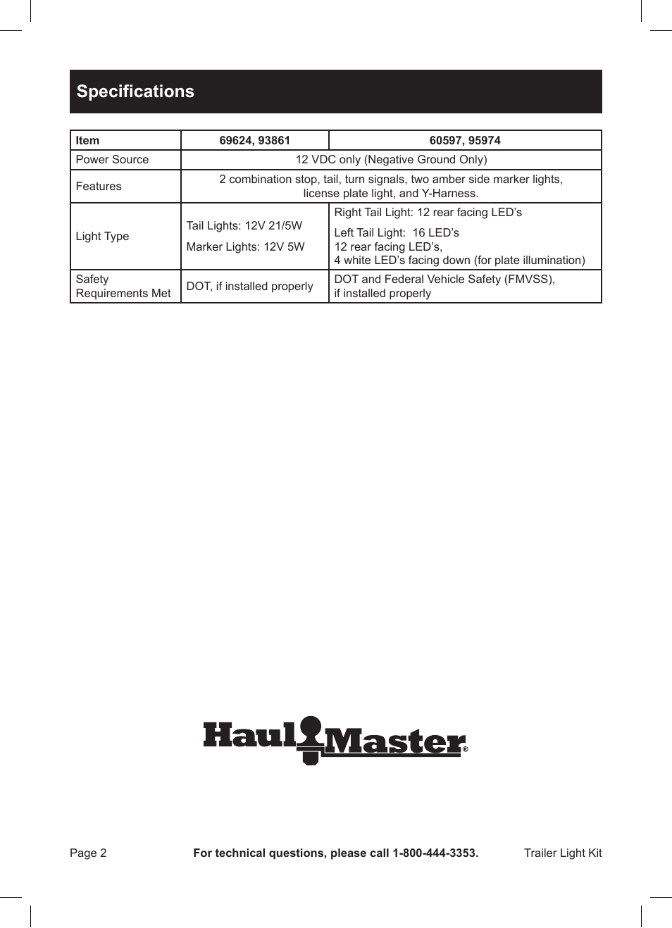 Specifications | Harbor Freight Tools 93861 User Manual | Page 2 / 8