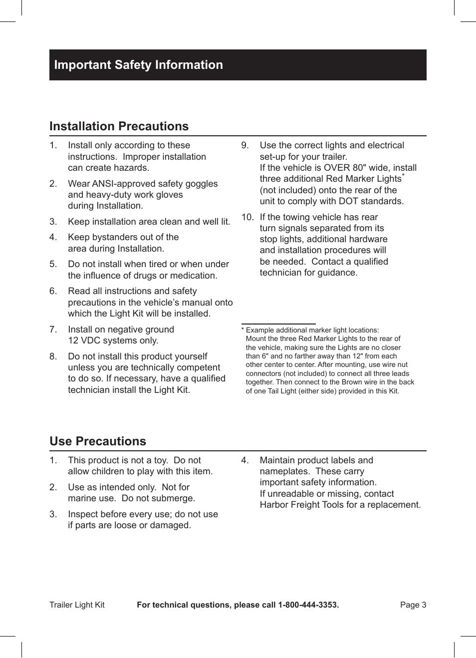 Use precautions | Harbor Freight Tools 93861 User Manual | Page 3 / 8