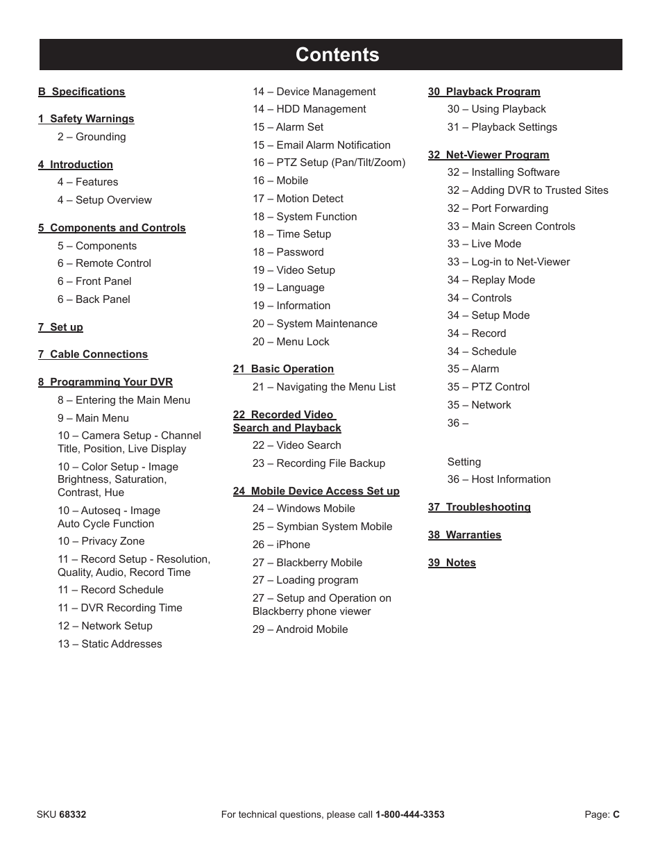 Harbor Freight Tools BUNKER HILL SECURITY 68332 User Manual | Page 3 / 43