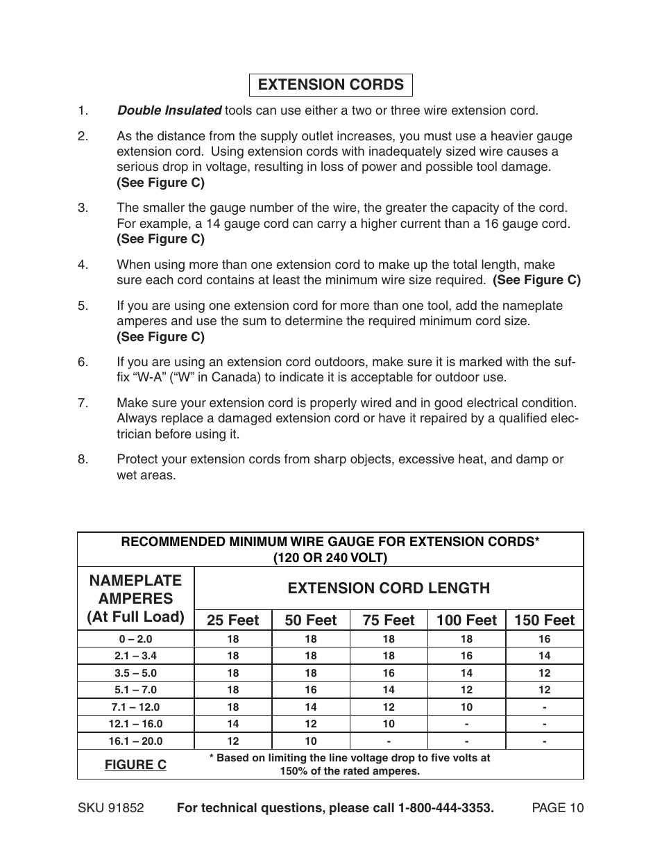 Extension cords | Harbor Freight Tools 12" Compound Slide Miter Saw 91852 User Manual | Page 10 / 27