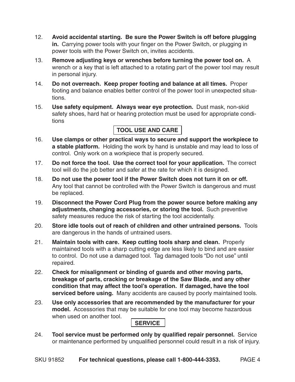 Harbor Freight Tools 12" Compound Slide Miter Saw 91852 User Manual | Page 4 / 27