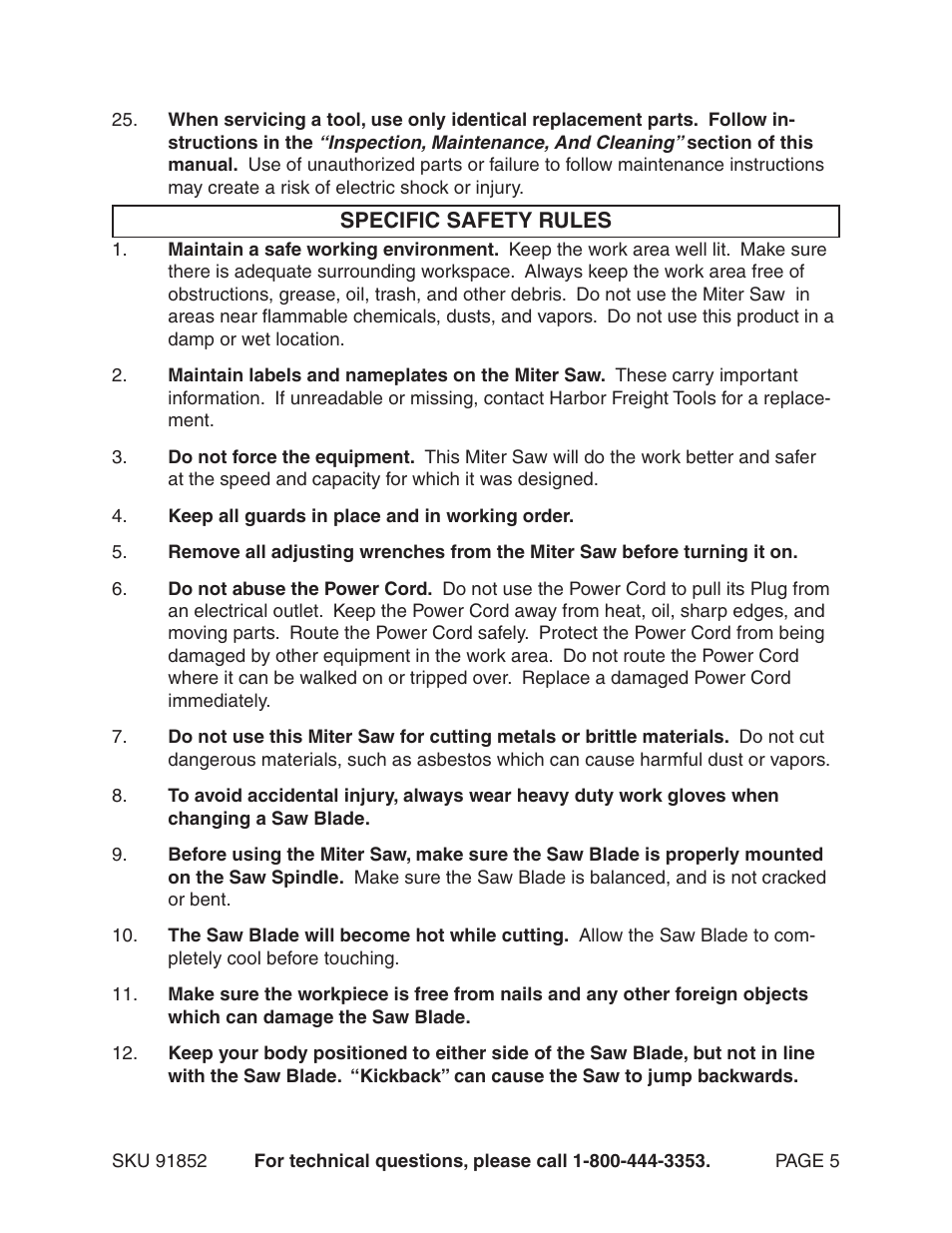 Harbor Freight Tools 12" Compound Slide Miter Saw 91852 User Manual | Page 5 / 27