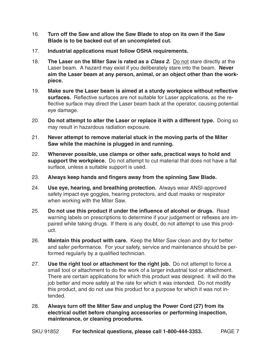 Harbor Freight Tools 12" Compound Slide Miter Saw 91852 User Manual | Page 7 / 27