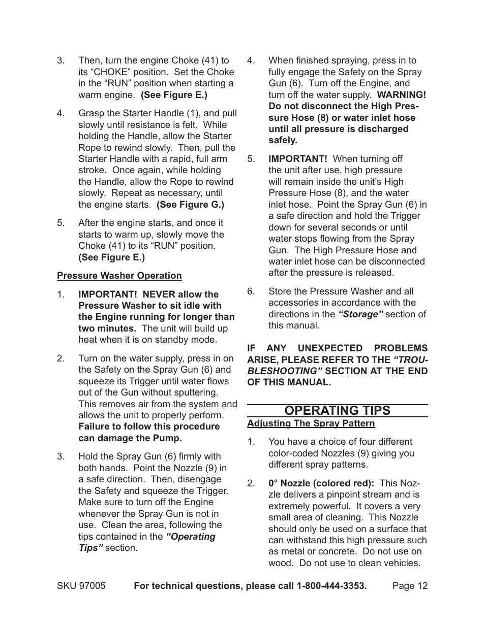 Operating tips | Harbor Freight Tools PACIFIC HYDROSTRAR 97005 User Manual | Page 12 / 27