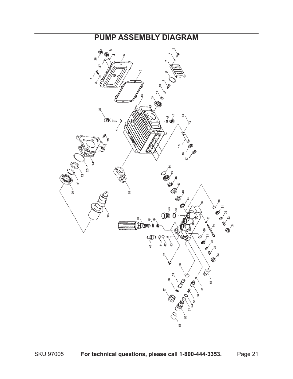 Pump assembly diagram | Harbor Freight Tools PACIFIC HYDROSTRAR 97005 User Manual | Page 21 / 27