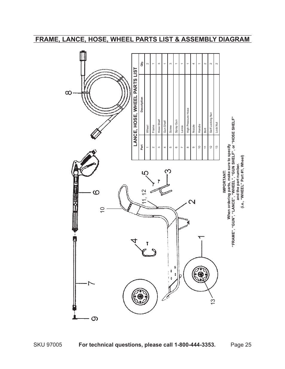 Lan c e, hose, wheel p ar ts lis t | Harbor Freight Tools PACIFIC HYDROSTRAR 97005 User Manual | Page 25 / 27