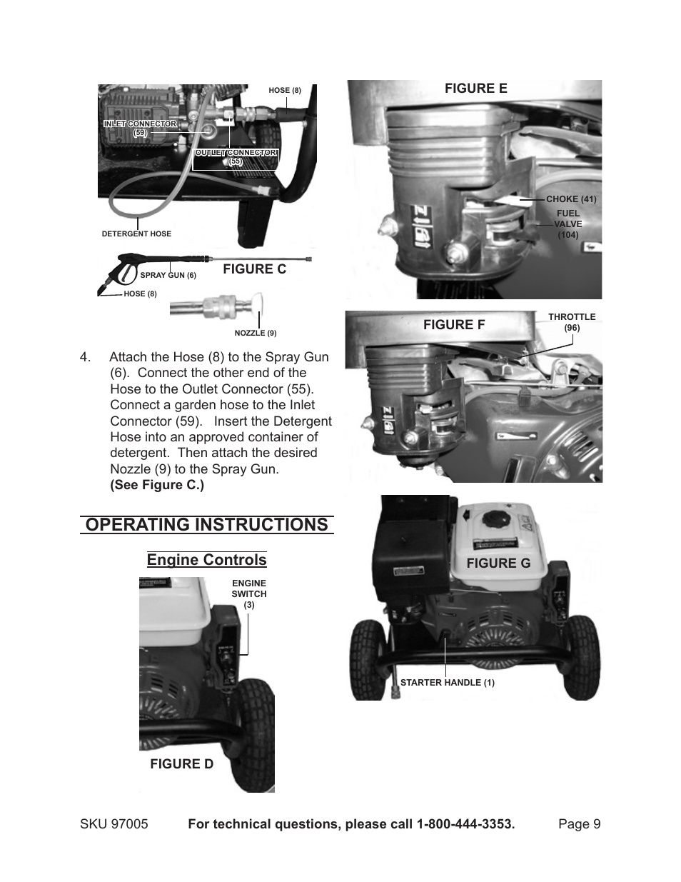 Operating instructions, Engine controls | Harbor Freight Tools PACIFIC HYDROSTRAR 97005 User Manual | Page 9 / 27