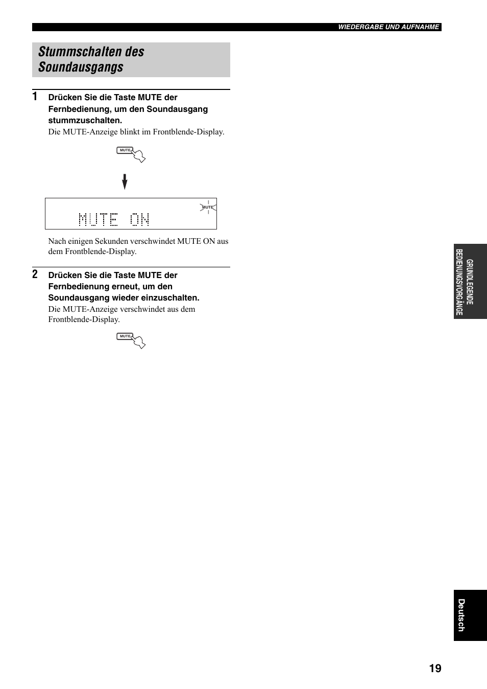 Stummschalten des soundausgangs | Yamaha RX-497 User Manual | Page 101 / 243