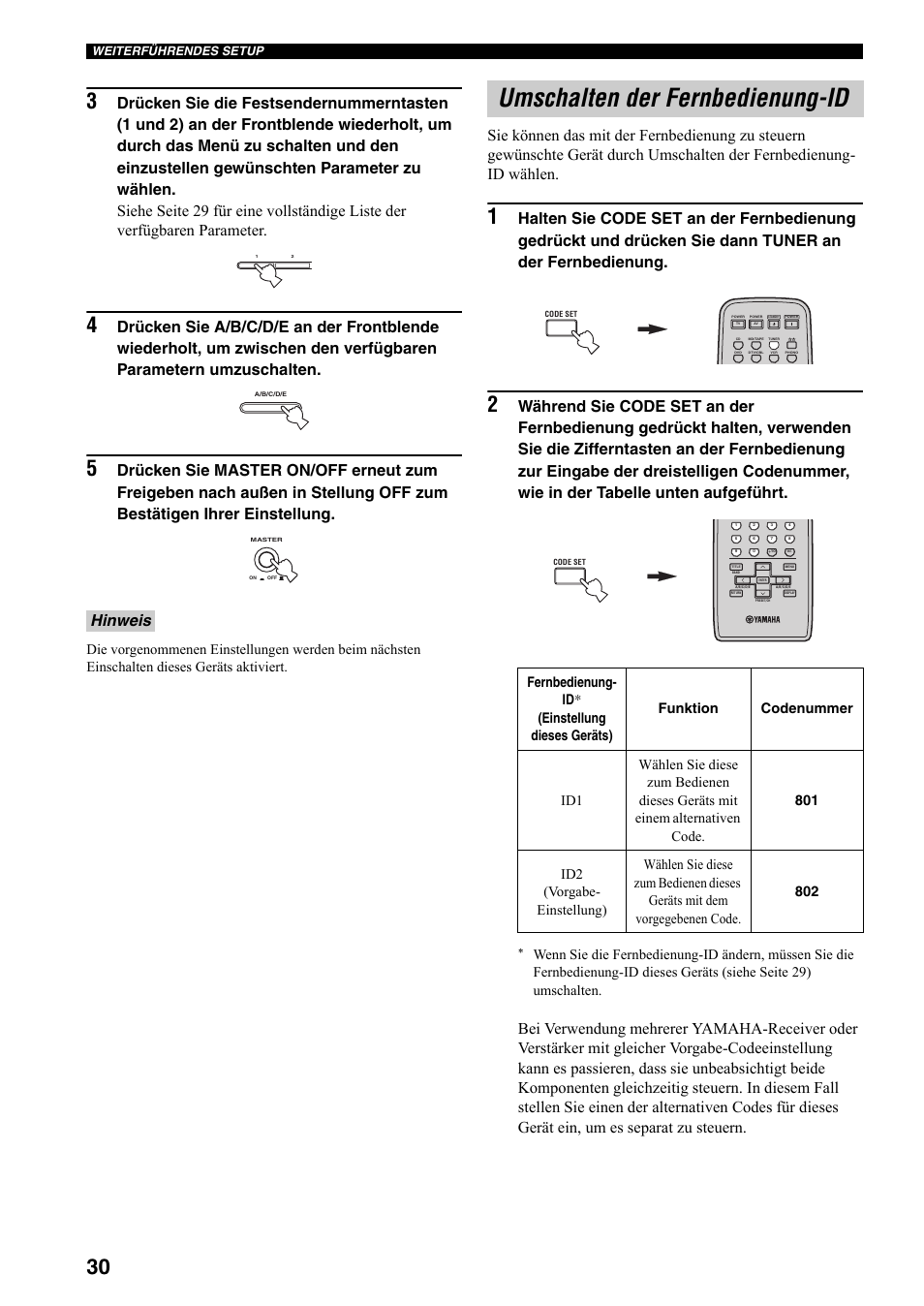 Umschalten der fernbedienung-id | Yamaha RX-497 User Manual | Page 112 / 243