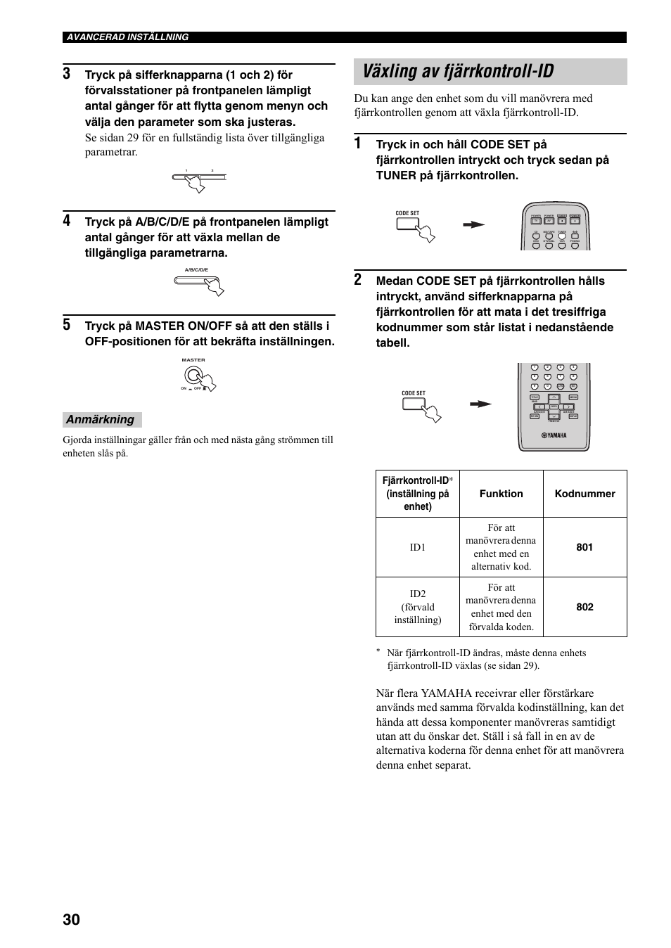 Växling av fjärrkontroll-id | Yamaha RX-497 User Manual | Page 152 / 243