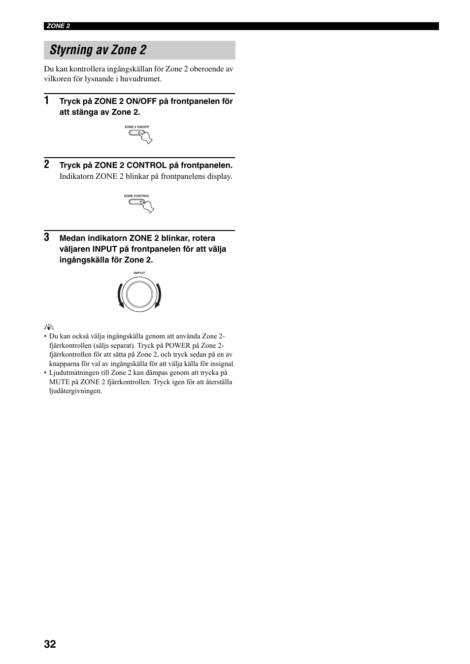 Styrning av zone 2 | Yamaha RX-497 User Manual | Page 154 / 243