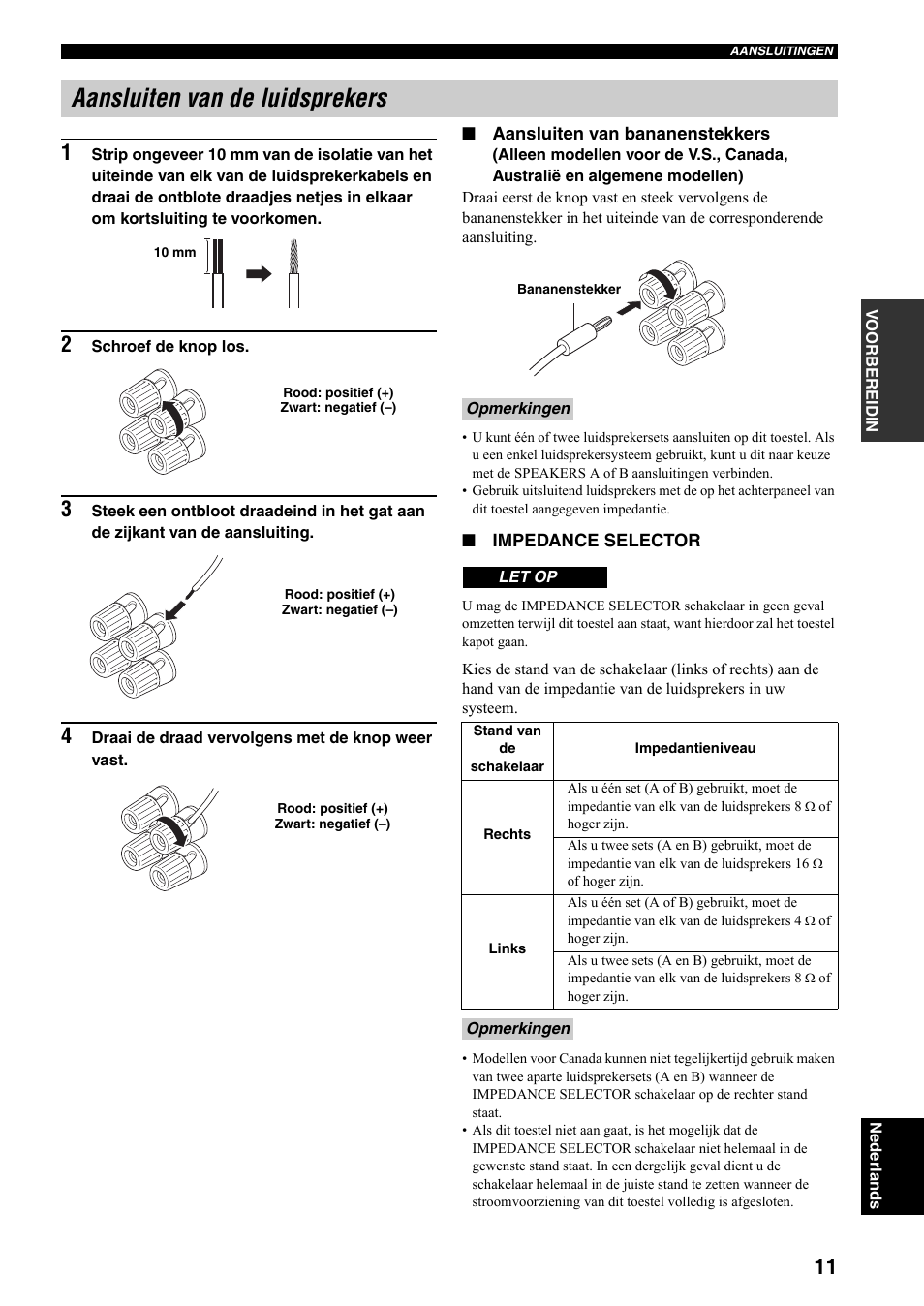 Aansluiten van de luidsprekers, Zie bladzijde 11 voo | Yamaha RX-497 User Manual | Page 173 / 243