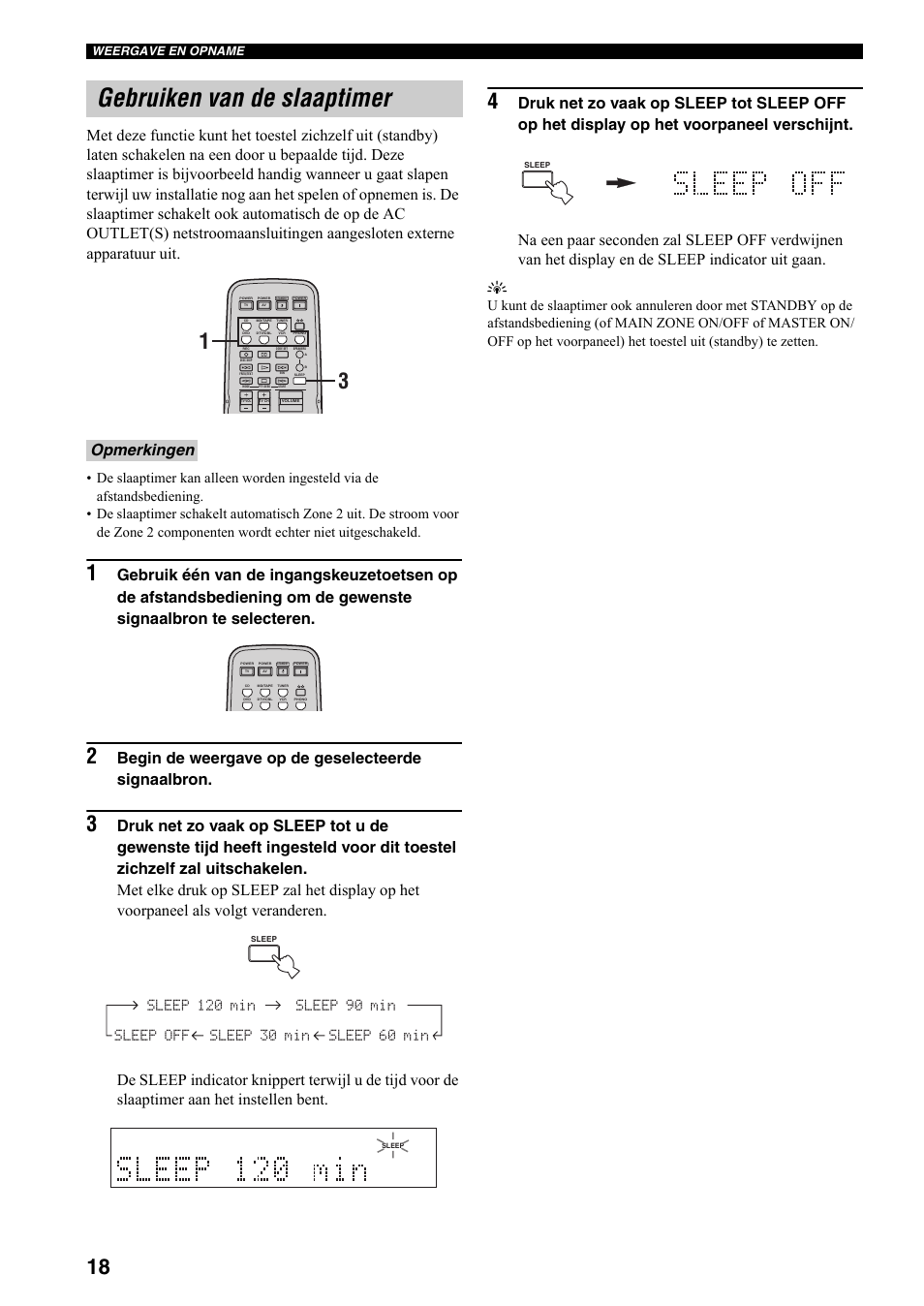 Gebruiken van de slaaptimer, Begin de weergave op de geselecteerde signaalbron, Opmerkingen | Yamaha RX-497 User Manual | Page 180 / 243