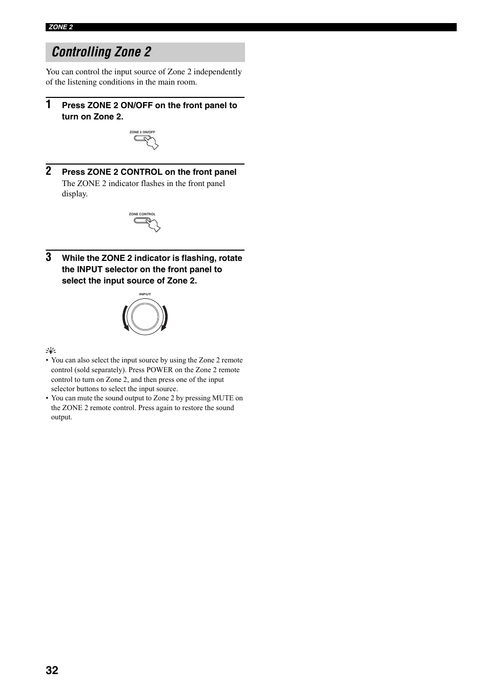 Controlling zone 2 | Yamaha RX-497 User Manual | Page 34 / 243