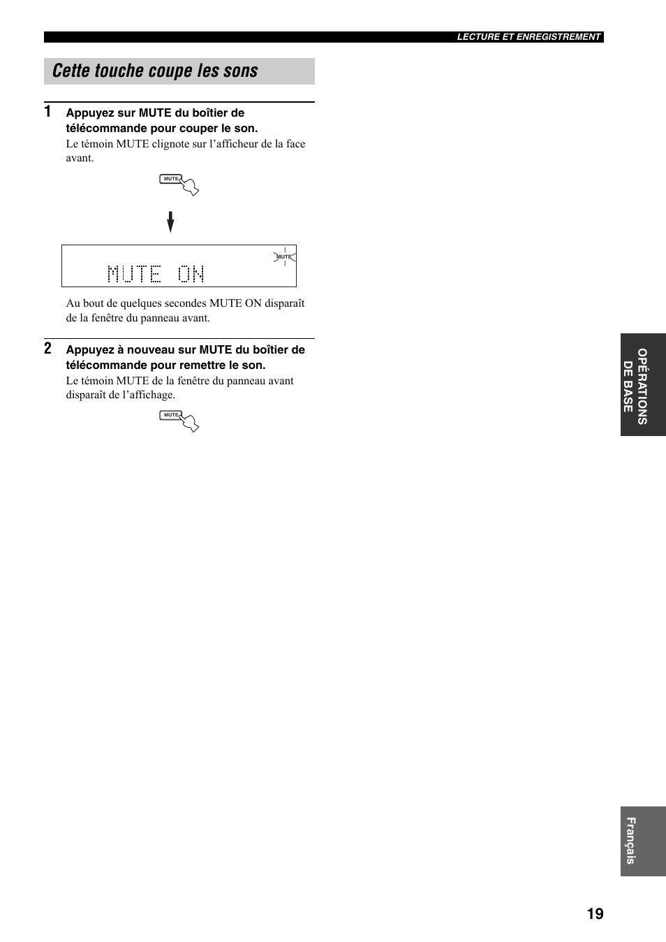 Cette touche coupe les sons | Yamaha RX-497 User Manual | Page 61 / 243
