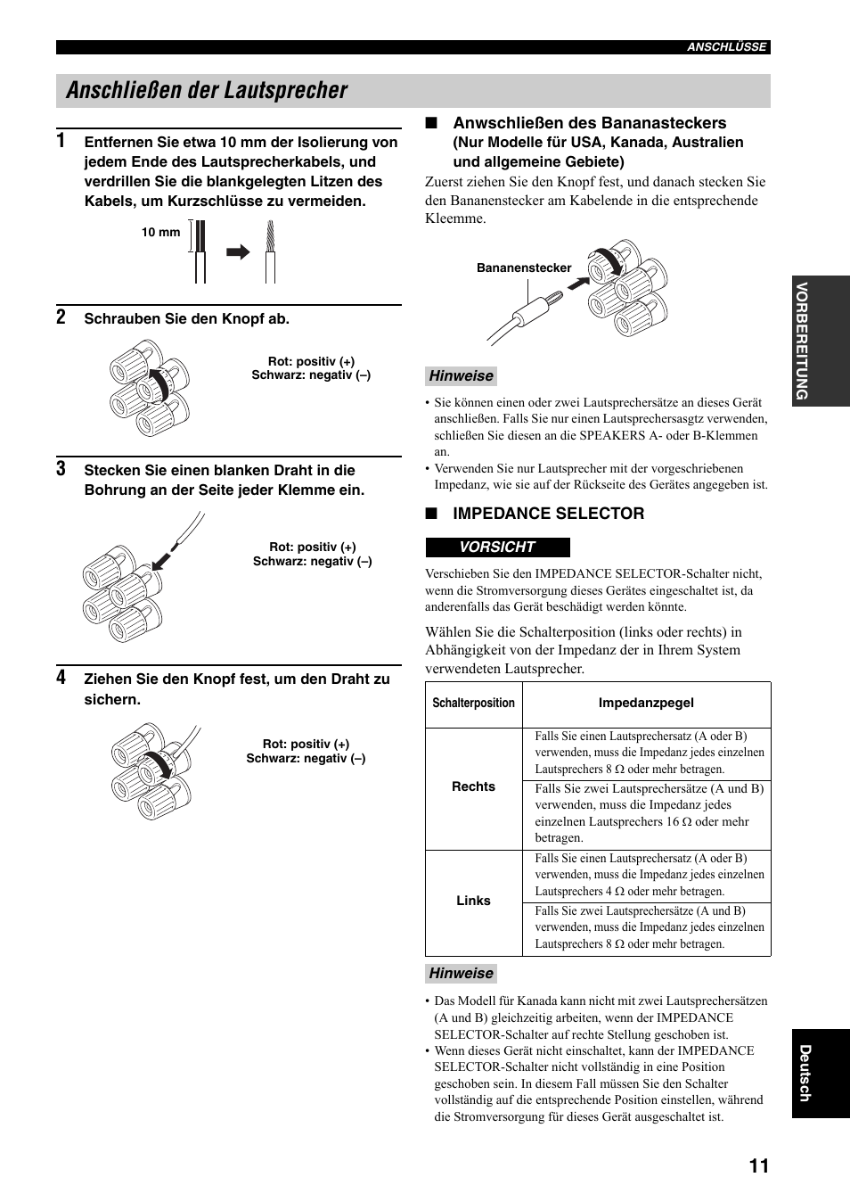 Anschließen der lautsprecher, Siehe seite 11, N siehe seite 11 | Yamaha RX-497 User Manual | Page 93 / 243