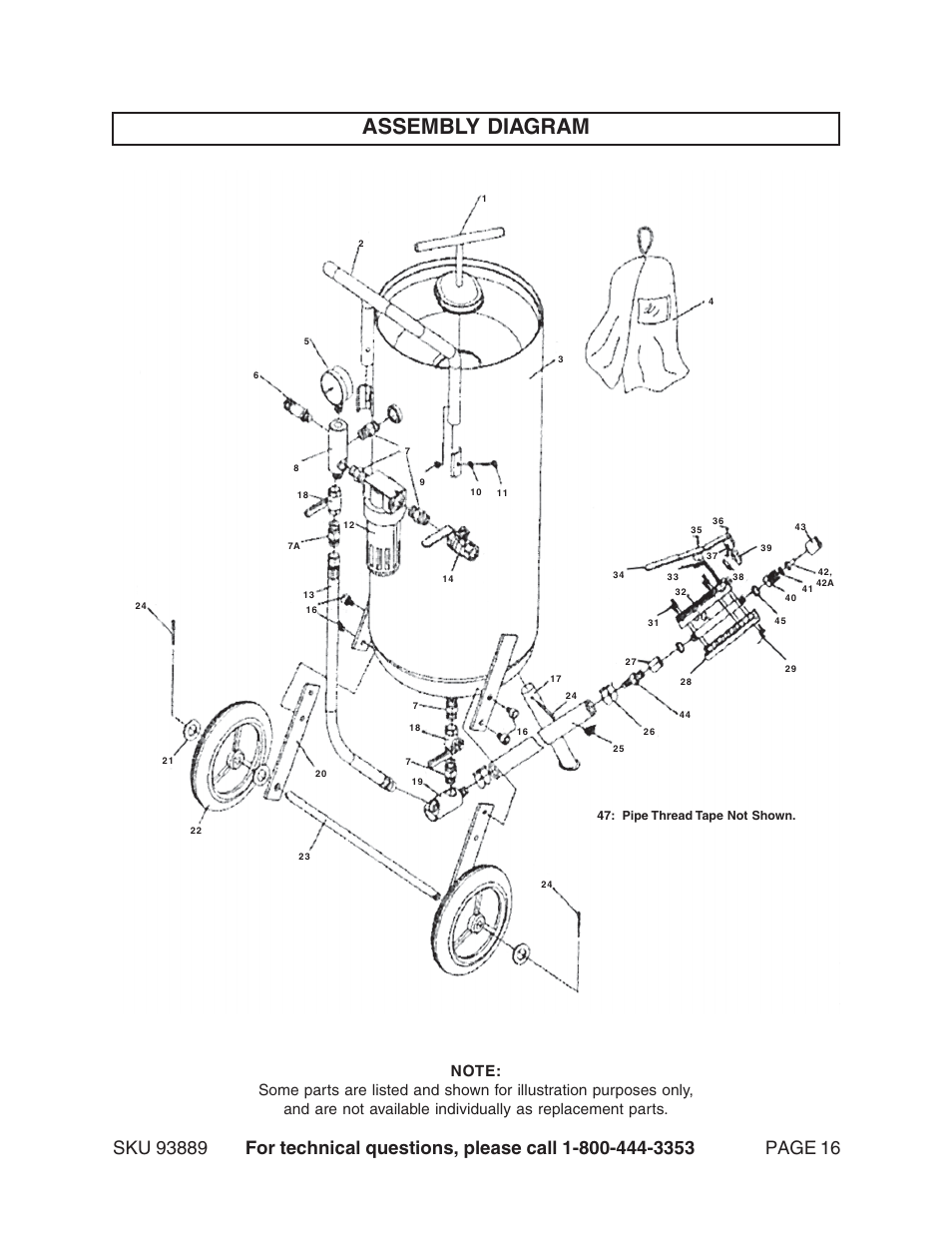 Assembly diagram | Harbor Freight Tools 93889 User Manual | Page 16 / 16