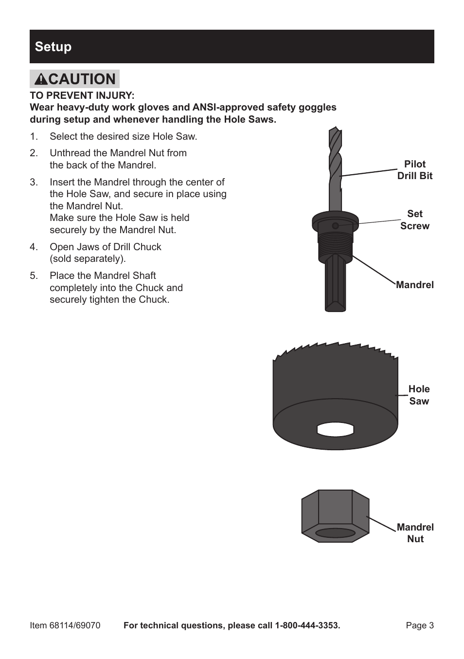 Setup | Harbor Freight Tools Warrior 11 Piece Carbon Steel Hole Saw Set 68114 User Manual | Page 3 / 4