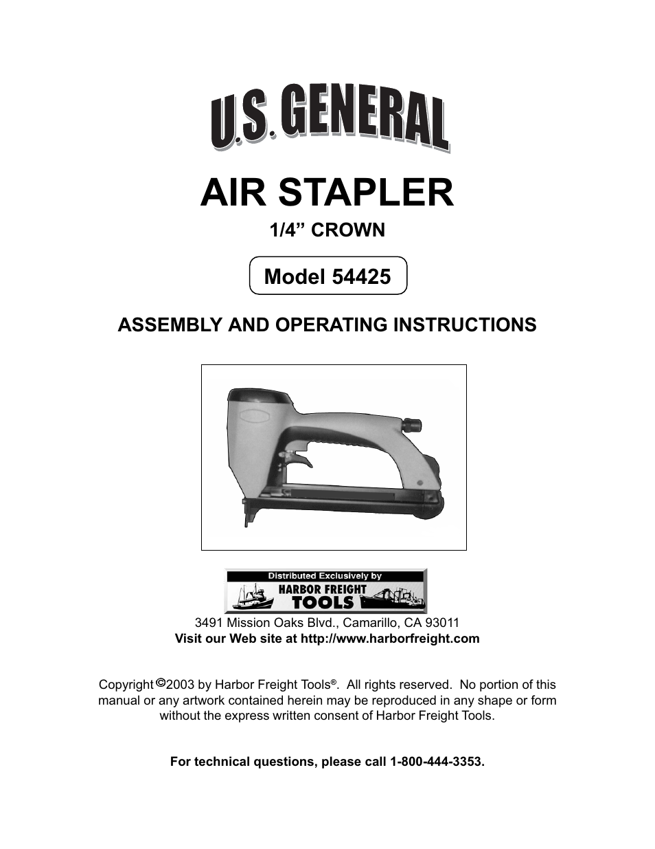 Harbor Freight Tools 54425 User Manual | 10 pages