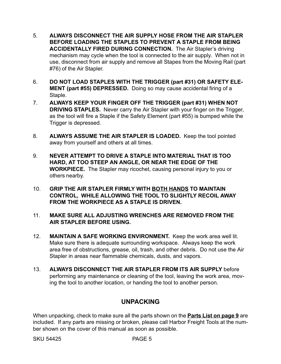 Harbor Freight Tools 54425 User Manual | Page 5 / 10