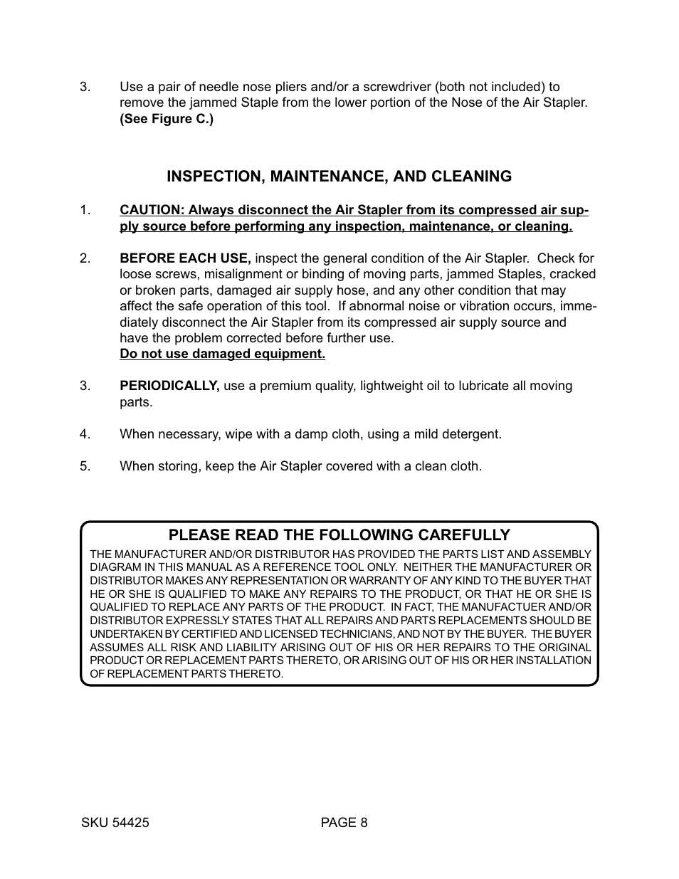 Harbor Freight Tools 54425 User Manual | Page 8 / 10