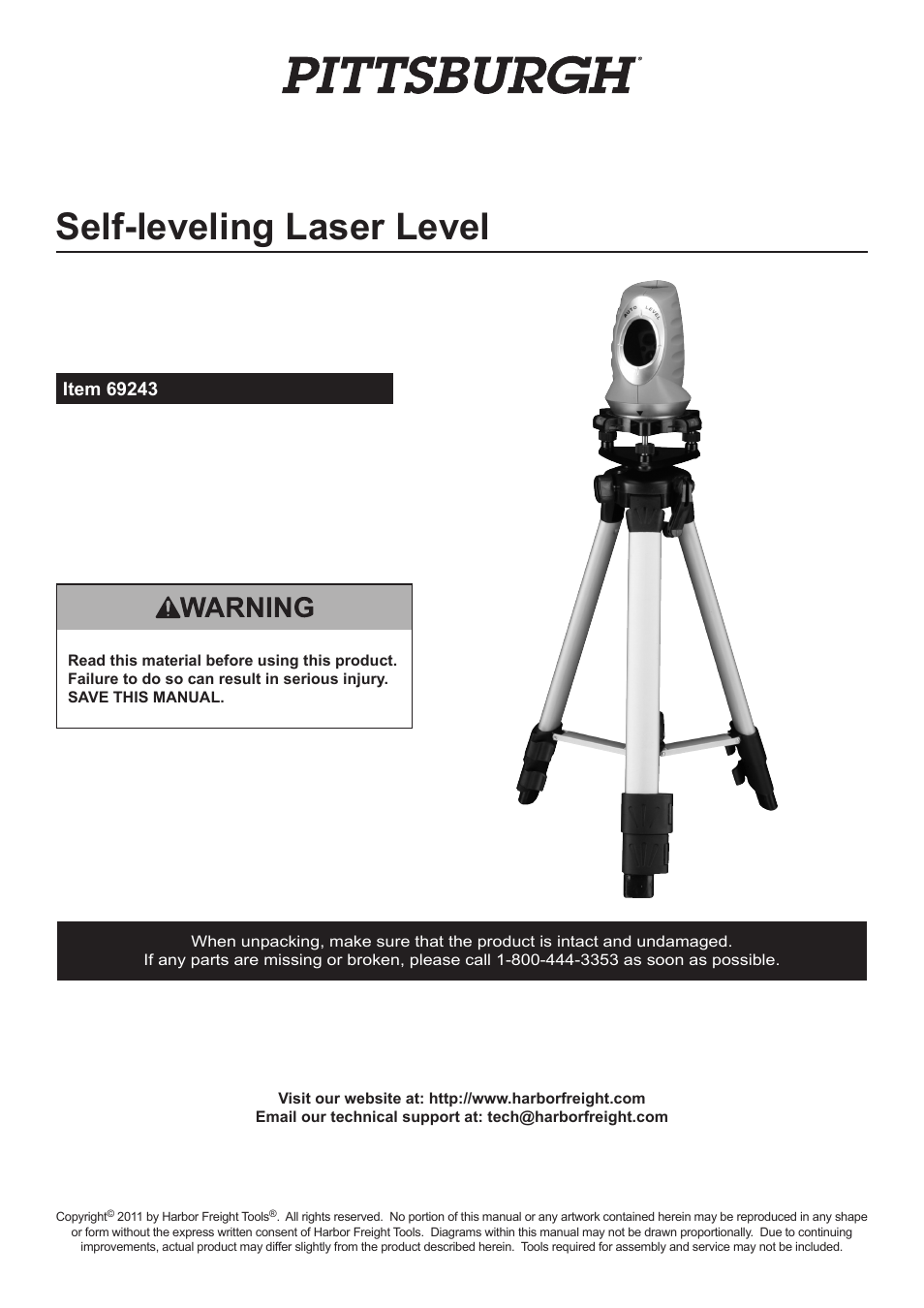 Harbor Freight Tools Pittsburgh Self-leveling Laser Level 69243 User Manual | 8 pages