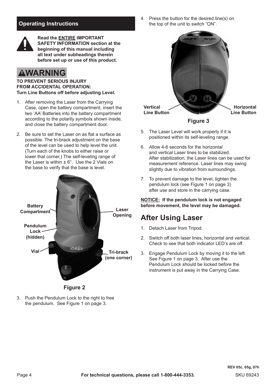 After using laser | Harbor Freight Tools Pittsburgh Self-leveling Laser Level 69243 User Manual | Page 4 / 8