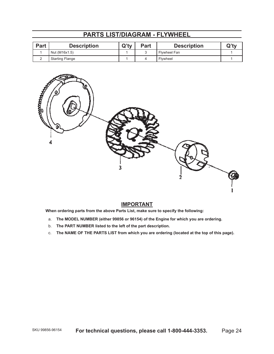 Parts list/diagram - flywheel | Harbor Freight Tools 96154 - 11HP User Manual | Page 24 / 30