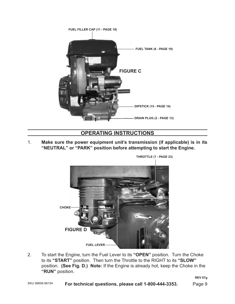 Operating instructions | Harbor Freight Tools 96154 - 11HP User Manual | Page 9 / 30