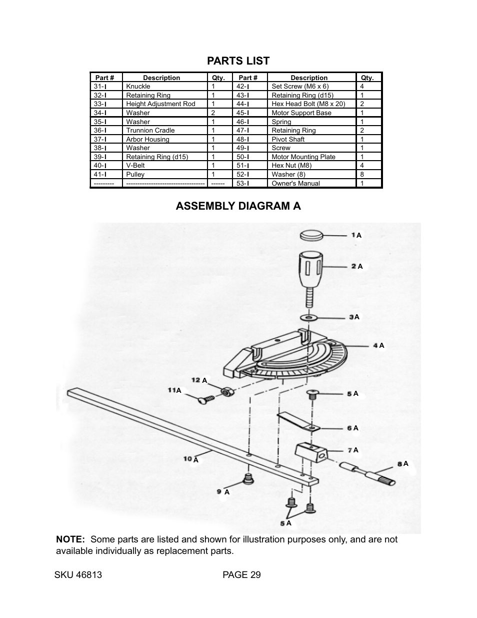 Parts list assembly diagram a | Harbor Freight Tools 46813 User Manual | Page 29 / 37