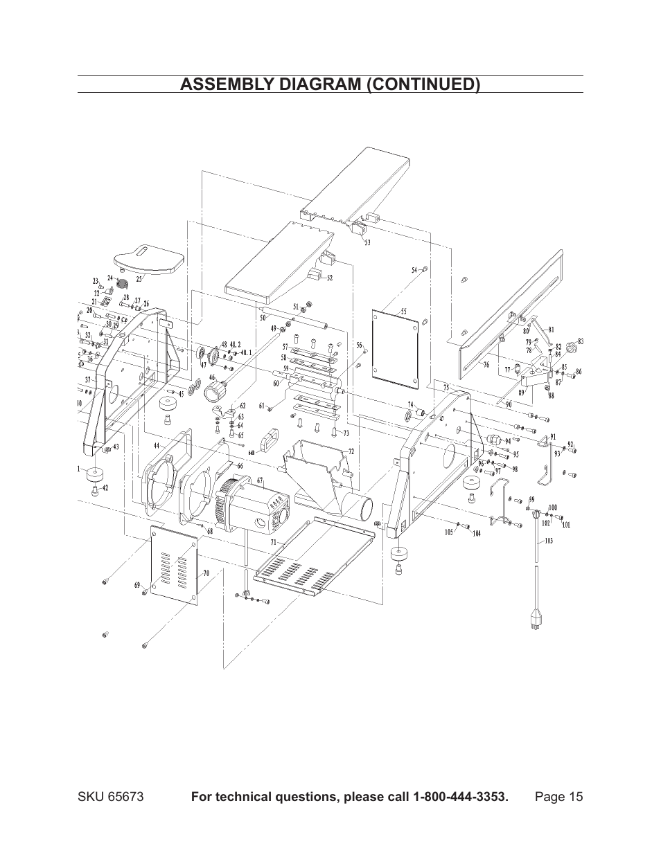 Assembly diagram (continued) | Harbor Freight Tools 65673 User Manual | Page 15 / 16