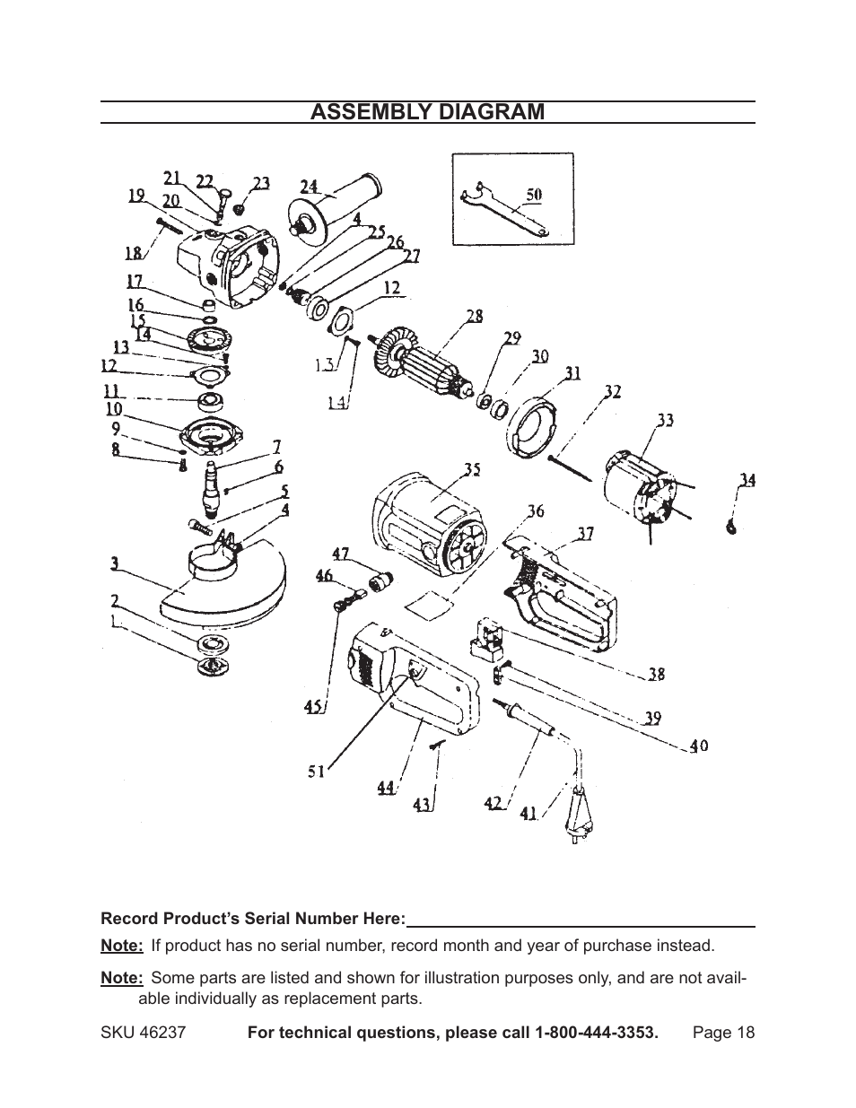 Assembly diagram | Harbor Freight Tools Chicago 46237 User Manual | Page 18 / 19