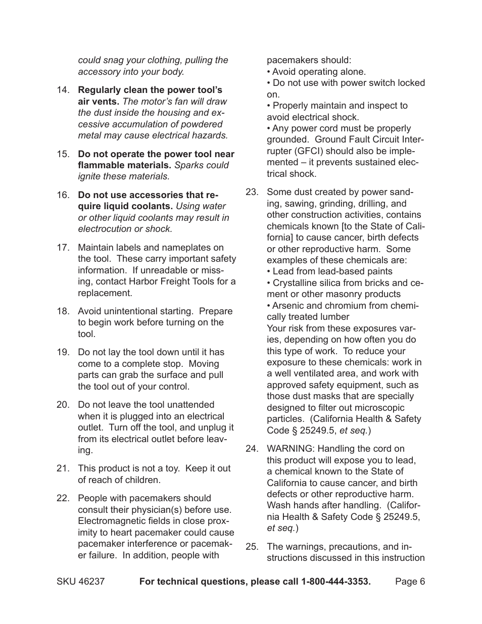 Harbor Freight Tools Chicago 46237 User Manual | Page 6 / 19