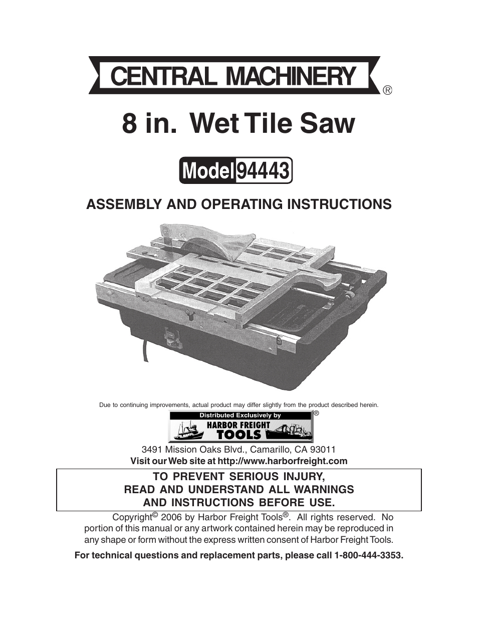 Harbor Freight Tools 94443 User Manual | 14 pages