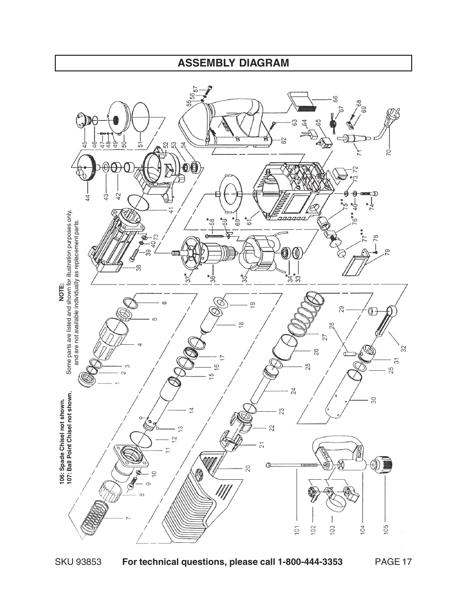 Assembly diagram | Harbor Freight Tools 93853 User Manual | Page 17 / 18